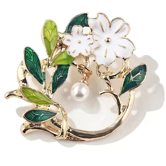 Flower Summer Brooch Gold plated with a Pearl - Picture 1 of 4